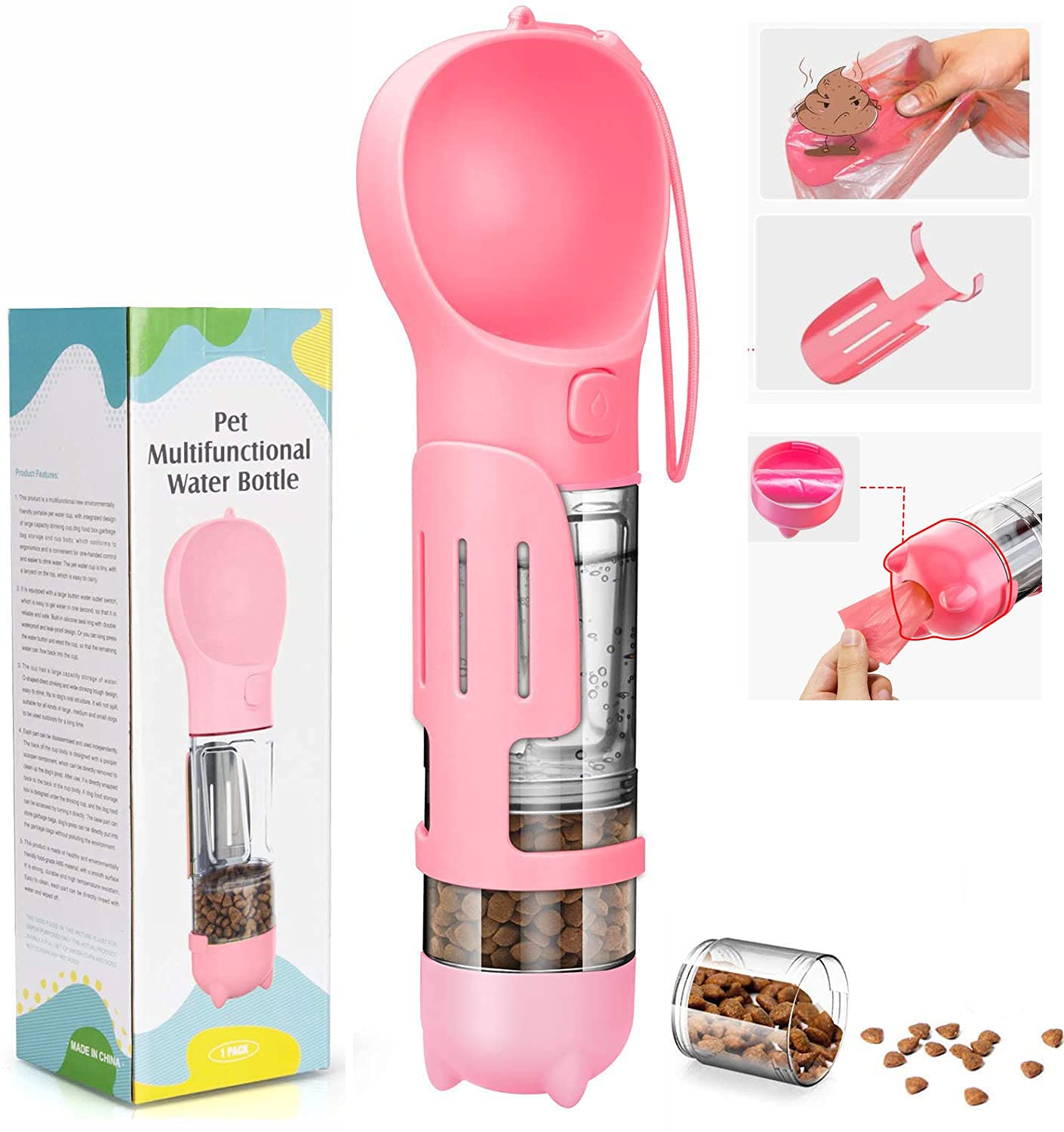 Qpets Dog Water Bottles Portable Leak Proof Dog Water Dispenser with Drinking and Feeding Function Lightweight Pet Water Dispenser for Walking and Travel for Dog, Cat 300ml(Pink) Qpets Dog Water Bottles Portable Leak Proof Dog Water Dispenser with Drinking and Feeding Function Lightweight Pet Water Dispenser for Walking and Travel for Dog, Cat 300ml(Pink)